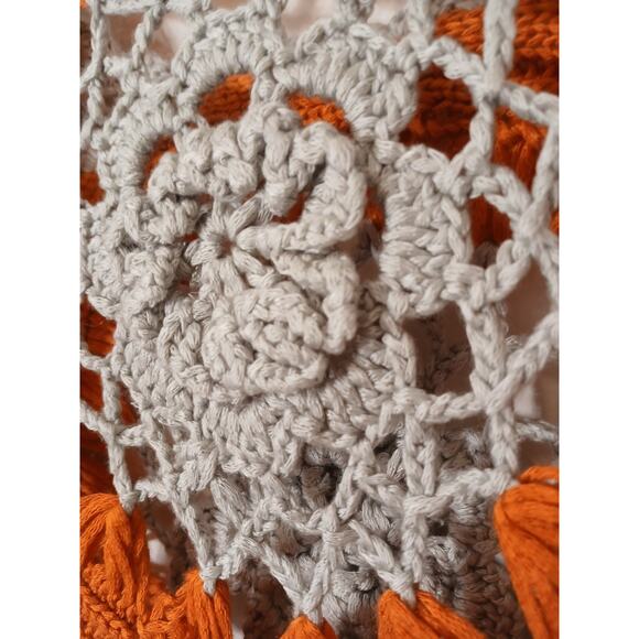 Vntg 90s Crochet Top Hairpin Lace Overlay Sweater Sz M Gray Orange Hippie Gypsy - Picture 6 of 15